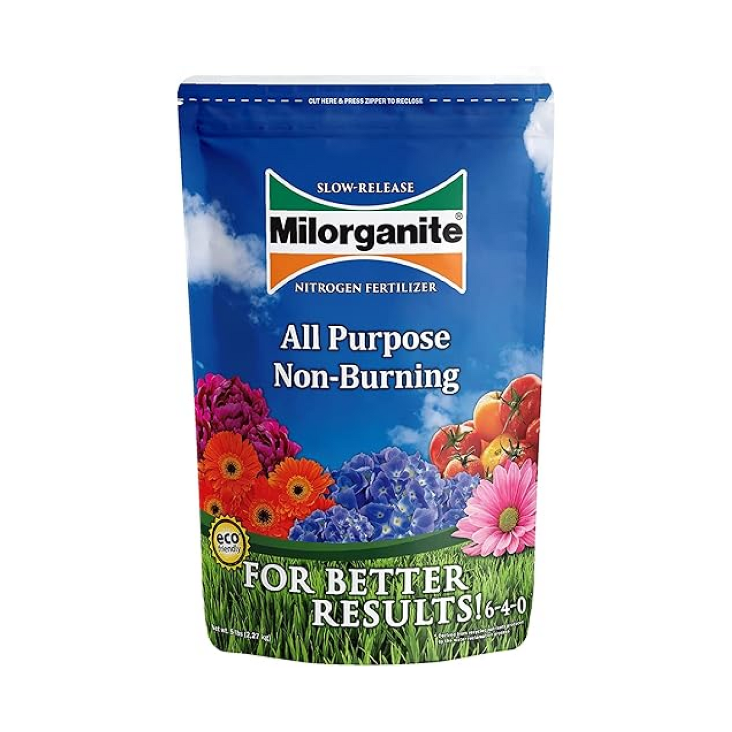 Milorganite All-Purpose Eco-Friendly Slow-Release Nitrogen 6-4-0 Fertilizer, 5 Pound Bag - for Lawns, Flowers and Gardens