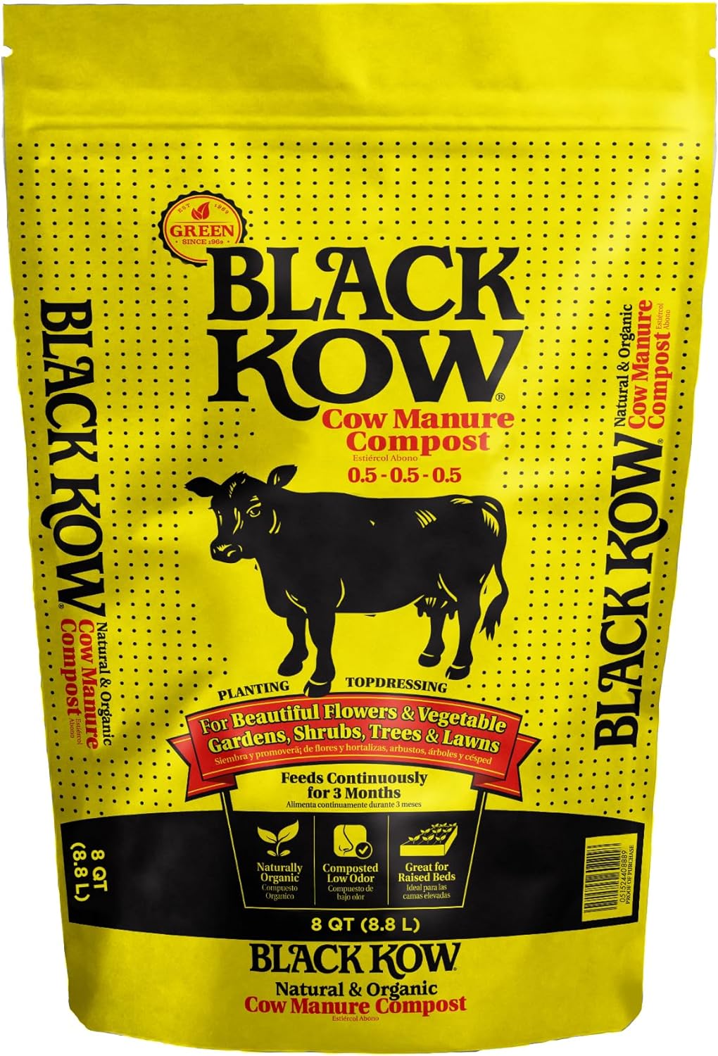 Black Kow Nitrogen Phosphate Composted Cow Manure Fertilizer for Soil, Flowers, Potted Plants, Raised Beds, and Compost Tea, (8 qt)