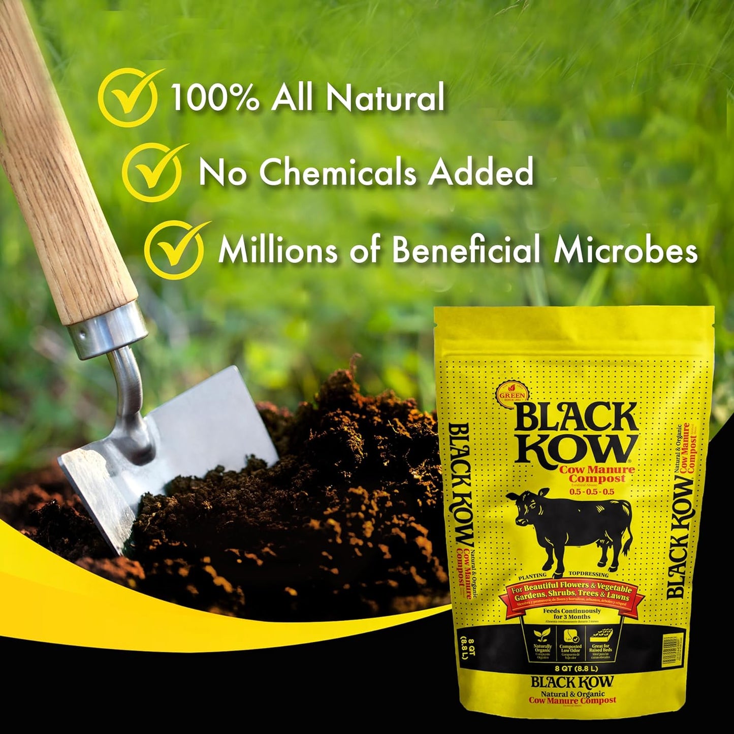 Black Kow Nitrogen Phosphate Composted Cow Manure Fertilizer for Soil, Flowers, Potted Plants, Raised Beds, and Compost Tea, (8 qt)