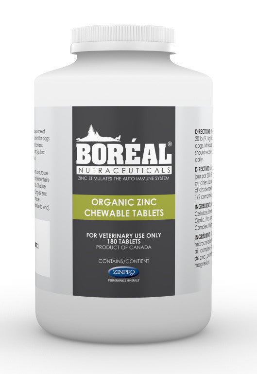 Boreal Nutraceuticals Organic Zinc 180 Count Chewable Tablets for Dogs and Cats - 1 Bottle