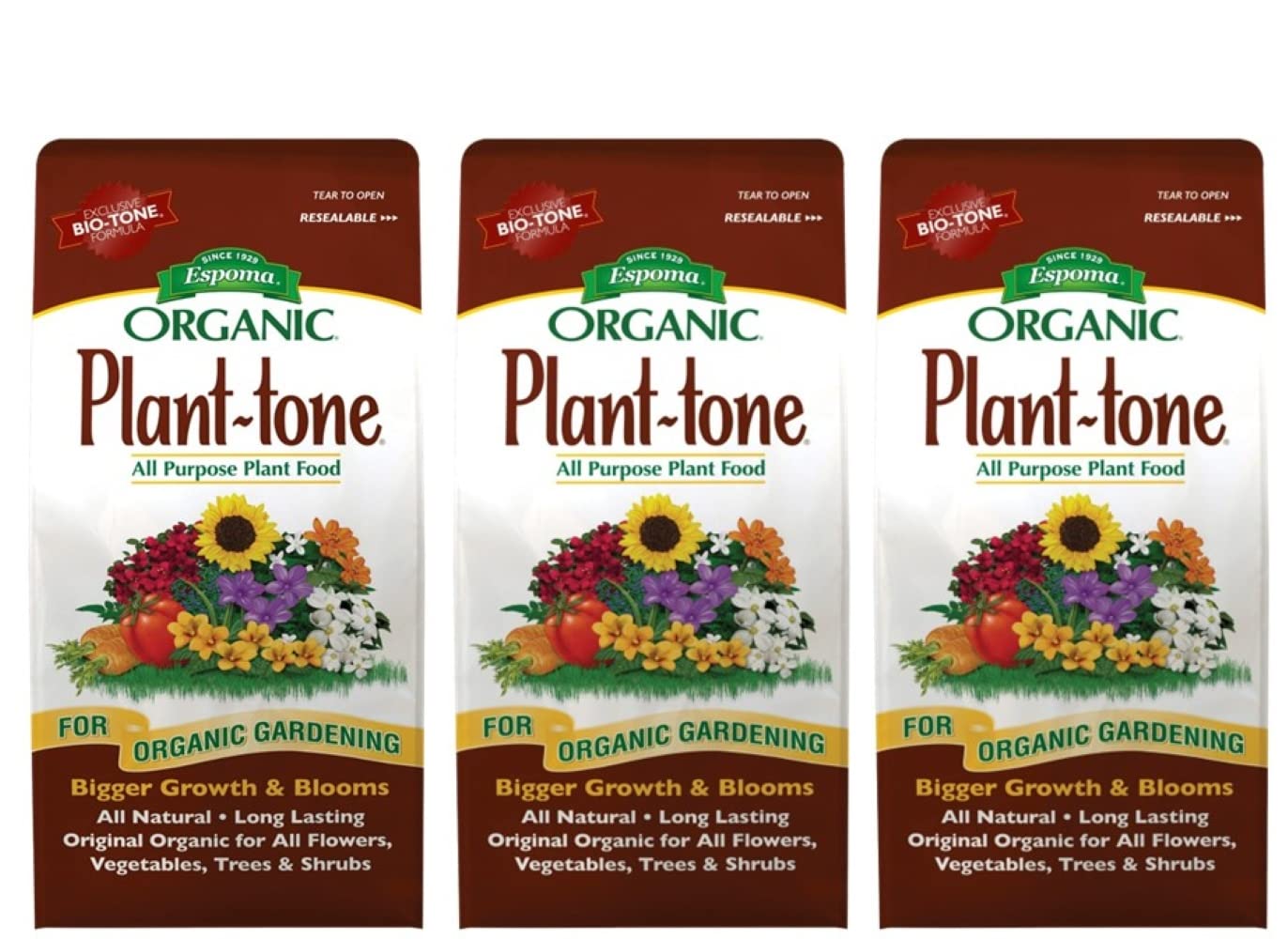 Espoma Organic Plant-Tone 5-3-3 Natural & Organic All Purpose Plant Food; 4 lb. Bag. Pack of 3