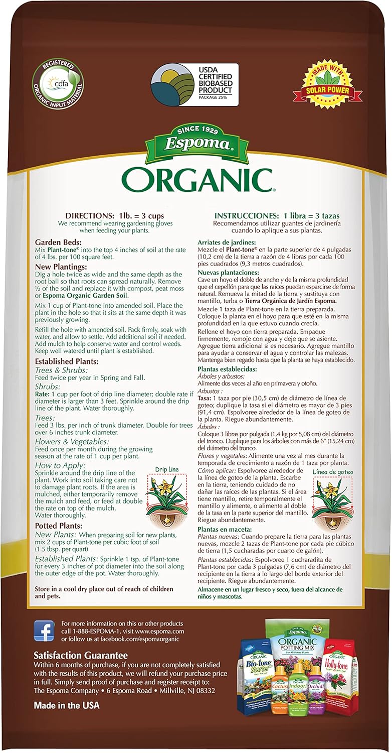 Espoma Organic Plant-Tone 5-3-3 Natural & Organic All Purpose Plant Food; 4 lb. Bag - Pack of 2