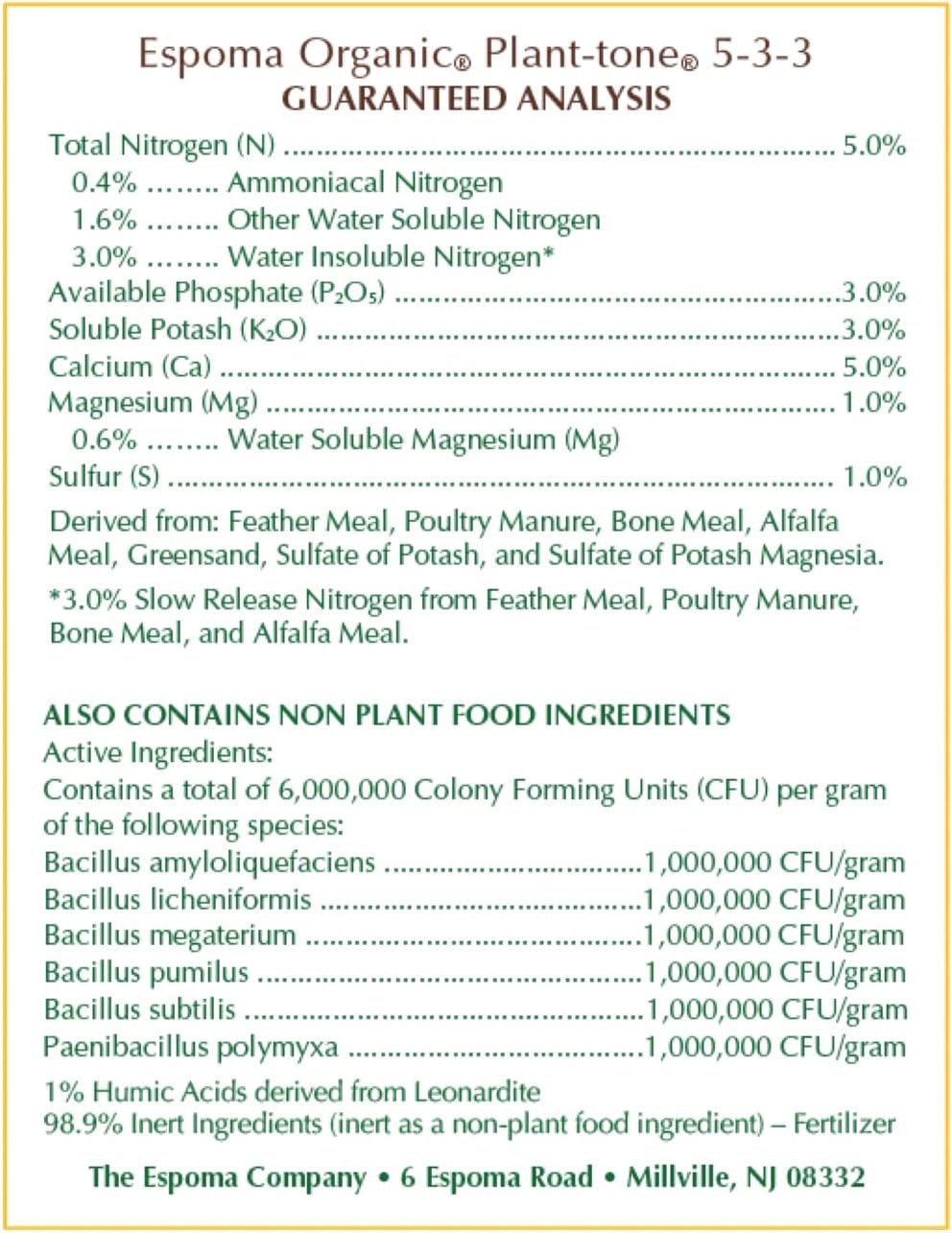 Espoma Organic Plant-Tone 5-3-3 Natural & Organic All Purpose Plant Food; 4 lb. Bag - Pack of 2