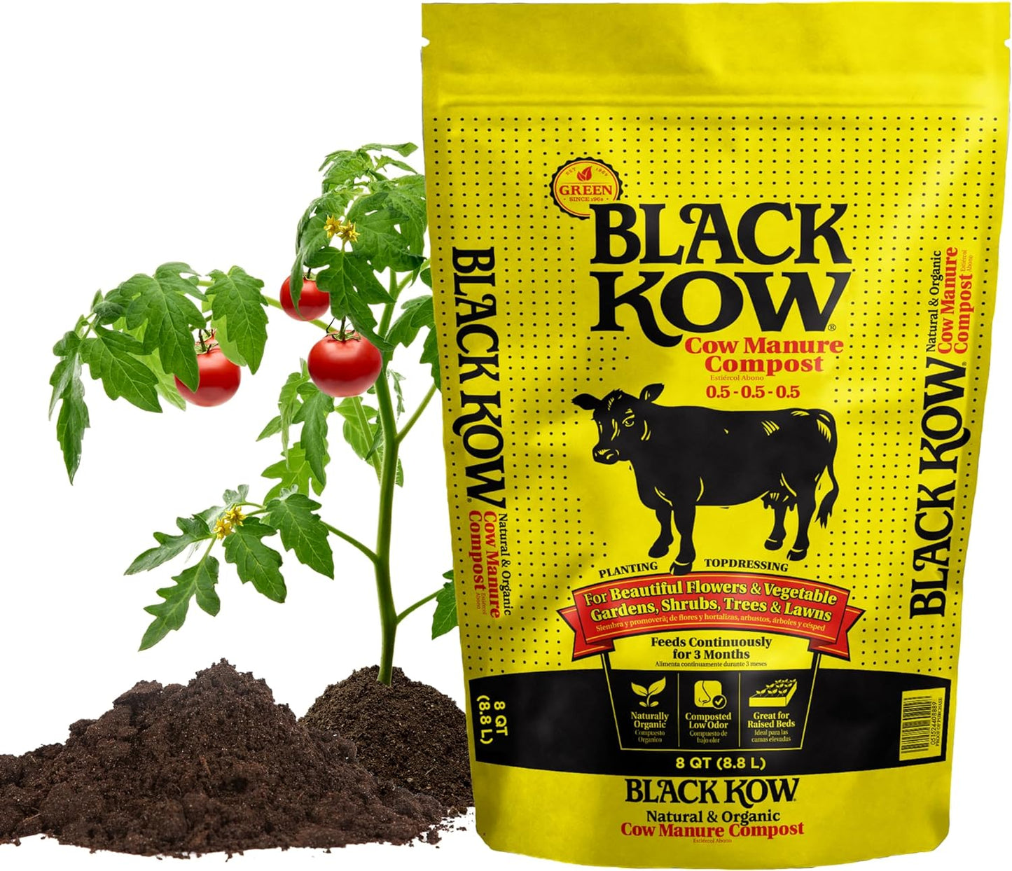 Black Kow Nitrogen Phosphate Composted Cow Manure Fertilizer for Soil, Flowers, Potted Plants, Raised Beds, and Compost Tea, (8 qt)